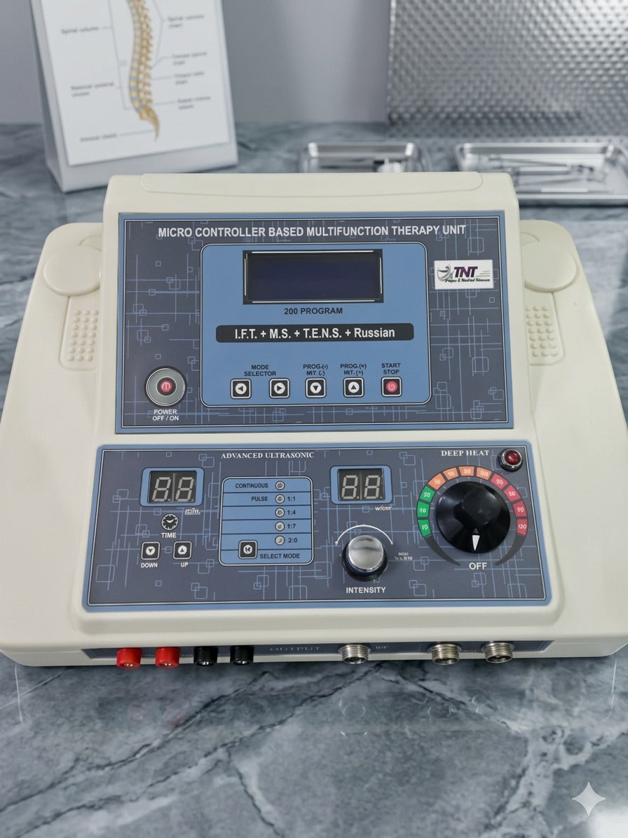 5 in 1 combinations (IFT TENS MS US with deep heat) therapy unit in ABS body with 2 years warranty