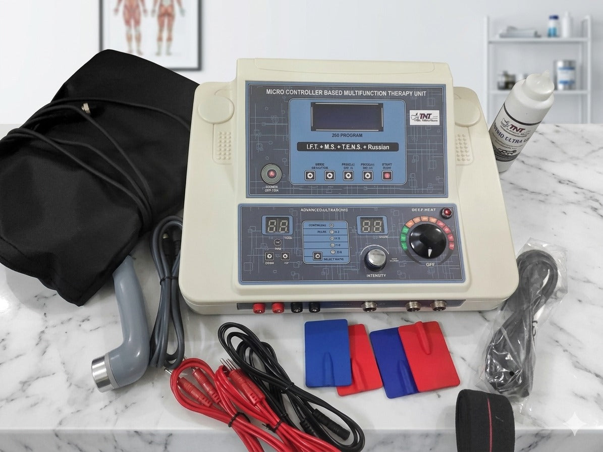 5 in 1 combinations (IFT TENS MS US with deep heat) therapy unit in ABS body with 2 years warranty